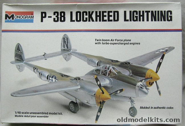 Monogram 1/48 P-38L / P-38M Night Fighter / P-38J / F-5 Lightning - White Box Issue, 6848 plastic model kit